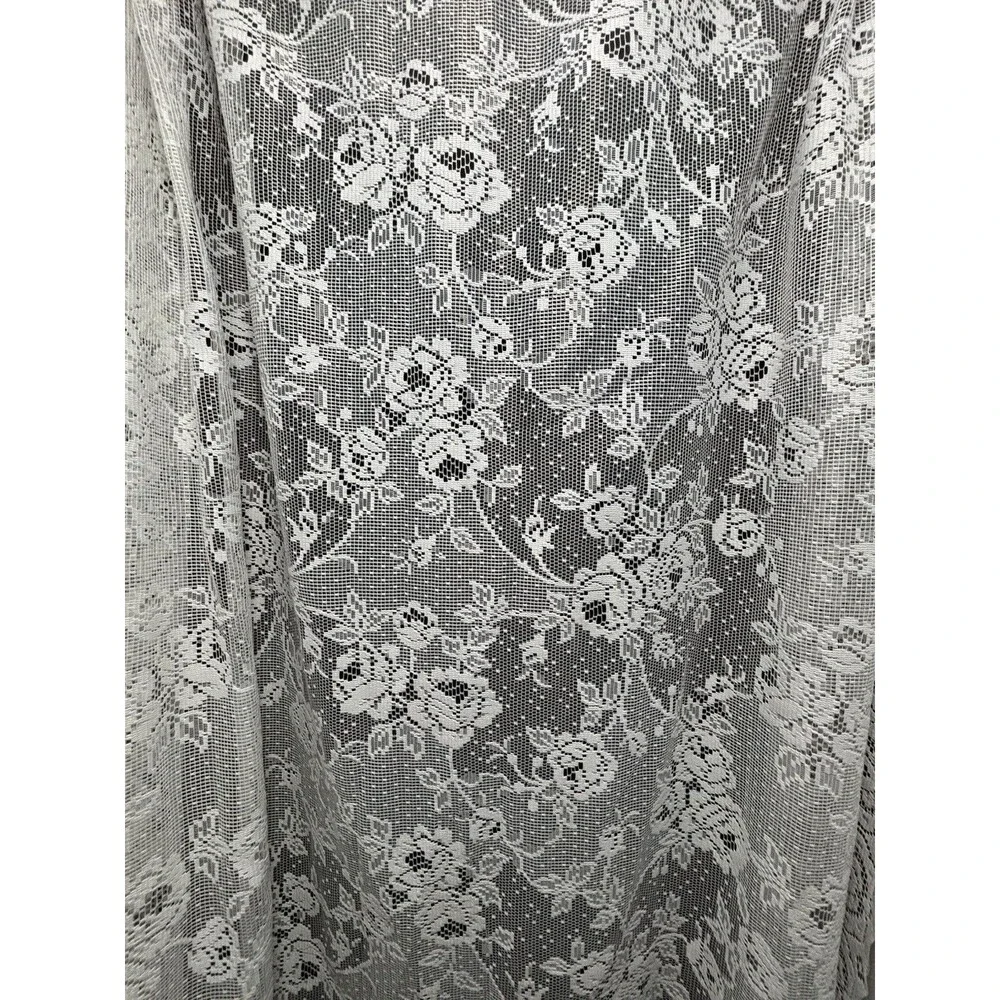 VTG White Lace Curtain Panel 60” W X 84” L Cottagecore 80’s / 90’s Cabbage Roses